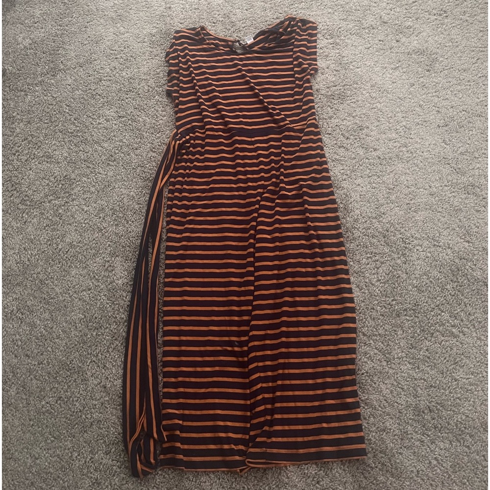cute orange and navy blue jumpsuit with matching belt